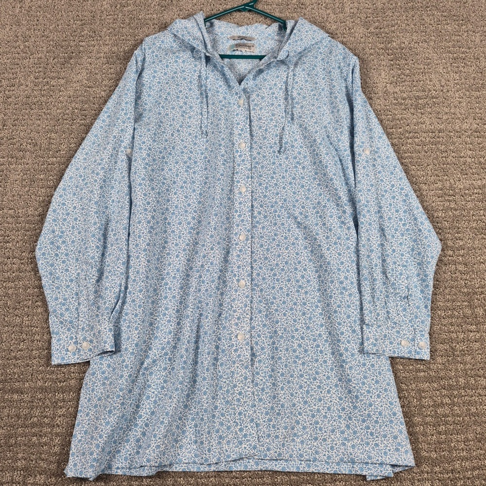 Coolibar UPF 50 Top Womens XL Malibu Blue Shell Hooded Tunic Sun Shirt Cover Up